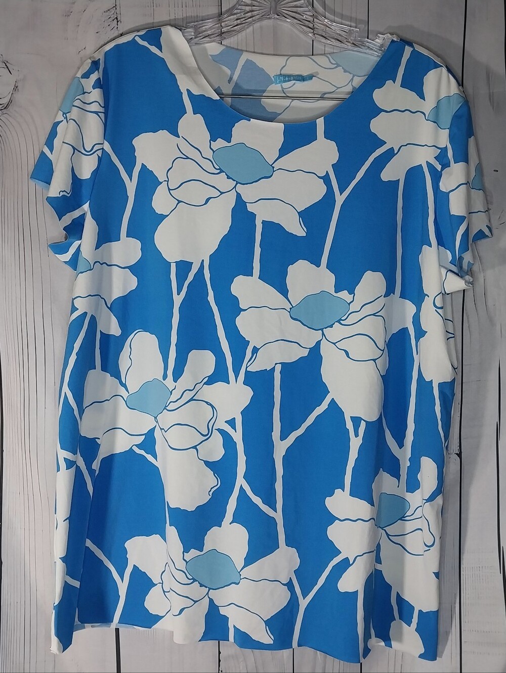 J. McLaughlin Cerulean Garden Blue & White Floral Short-Sleeve Coastal Tunic